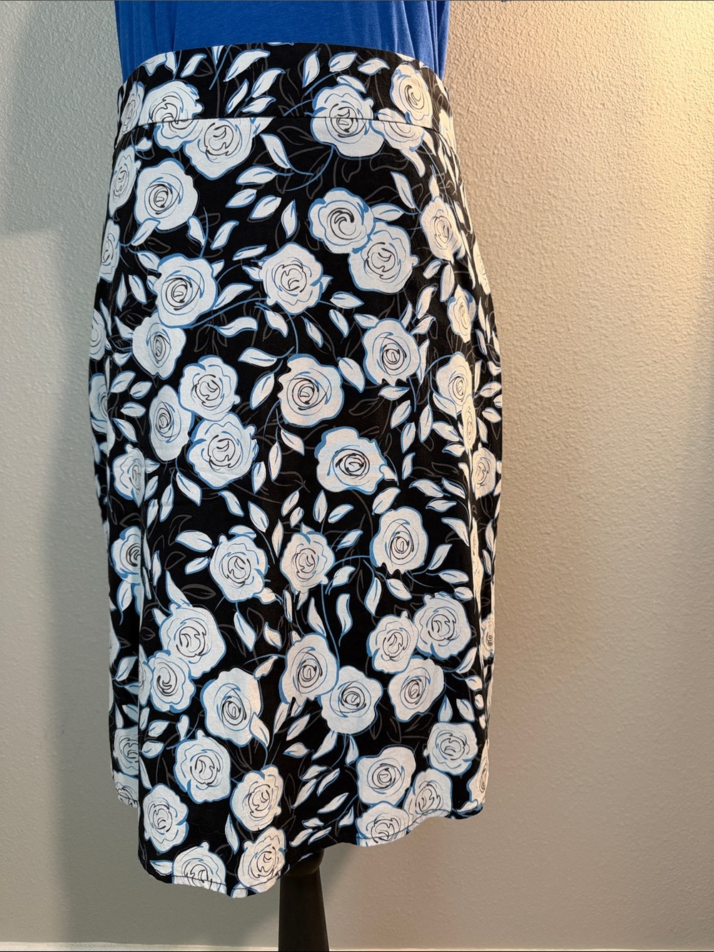 Reitmans Black Midi Skirt with White Floral Print